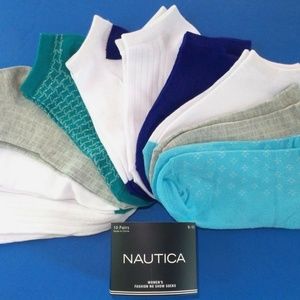 Nautica Women's No Show Socks 10 Pack Sz Large 9-11 White Gray Blue Teal Gray